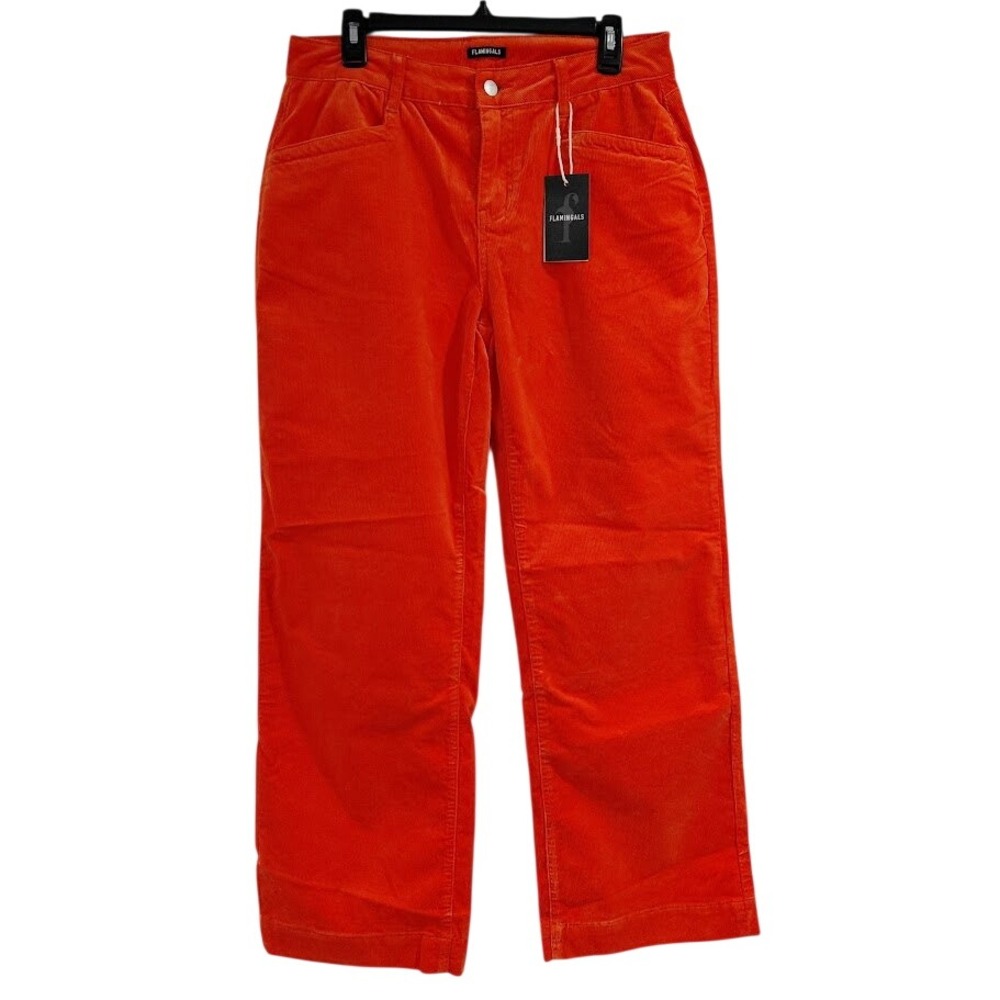 FLAMINGALS Orange Corduroy Wide Leg Pants Women's Cotton Blend Cropped Size XL
